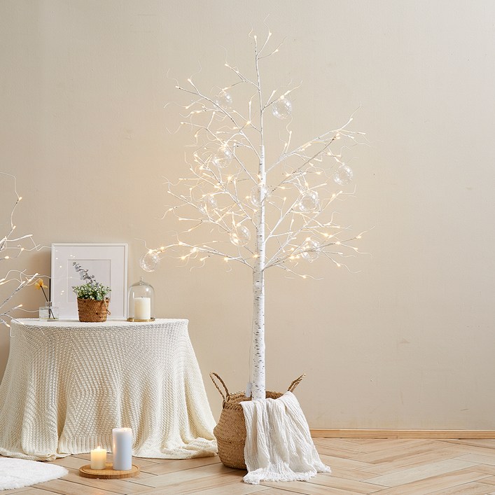 하우쎈스 크리스마스 LED 자작나무 트리 인테리어조명, 화이트 - 쇼핑앤샵
