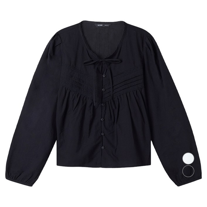 미쏘 여성용 핀턱 레이스 면 블라우스