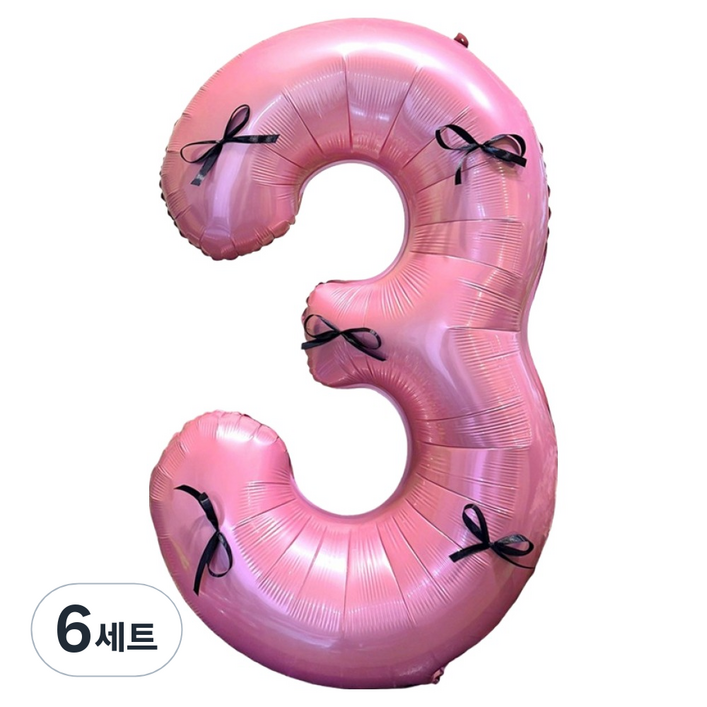 코히모 초대형 은박 숫자3  리본 풍선 세트 100cm 5W0421, 핑크  블랙, 6세트