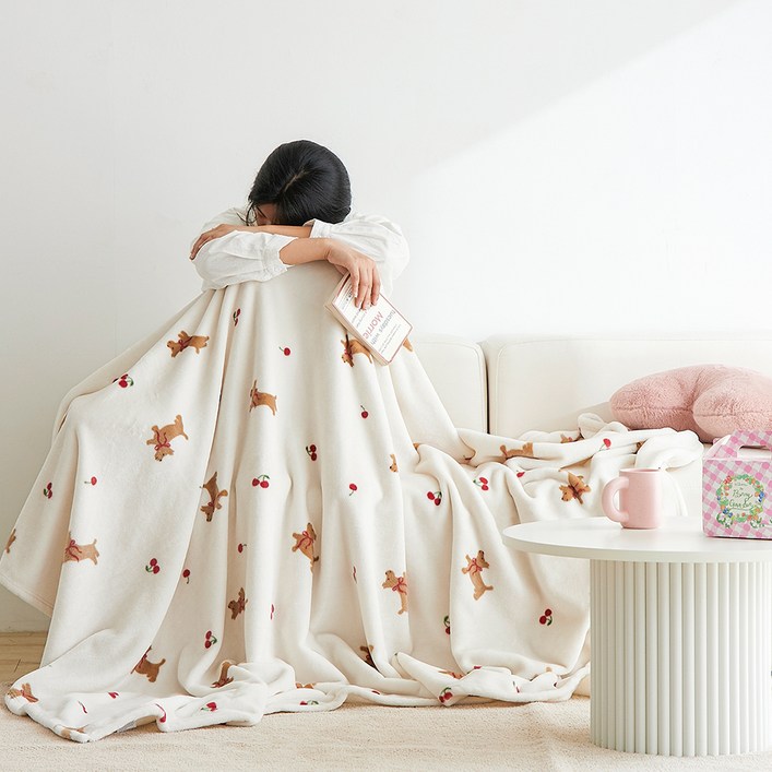 아이르 고밀도 극세사 밍크담요 체리퍼피베이지 특대형 150200