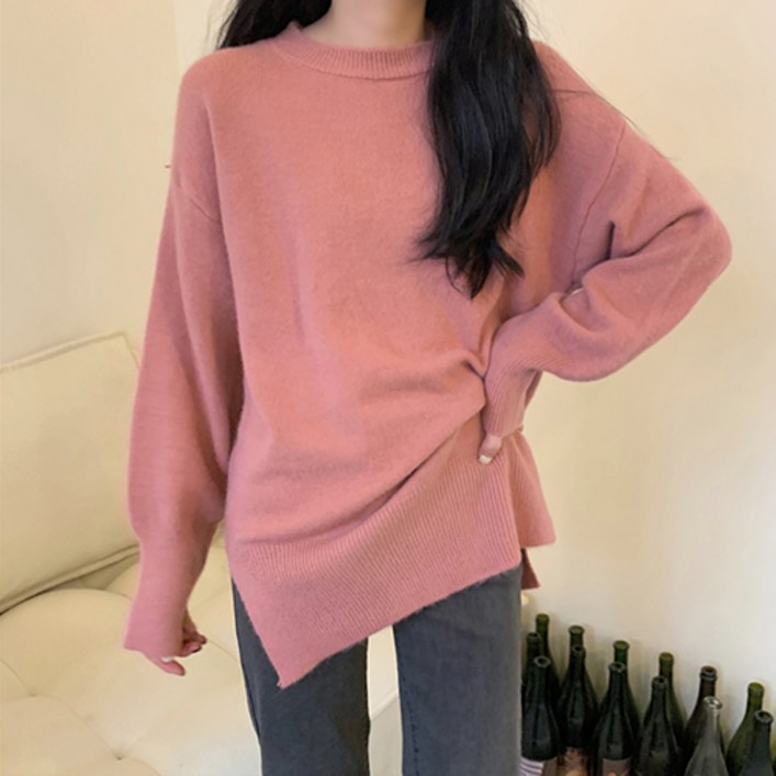레몬소울 여성용 파존 솜사탕 라운드 니트티