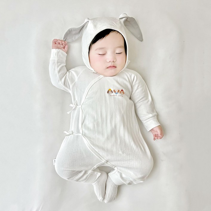 베베니즈 신생아용 미니동물 자가드 배냇 우주복