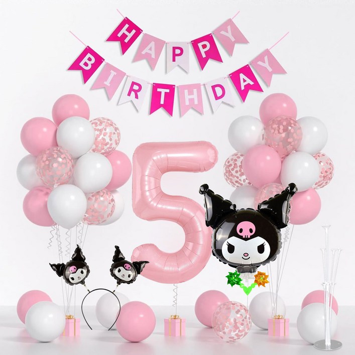 뷰라뷰 캐릭터 생일파티 풍선 세트 B 산리오 쿠로미 숫자5, 산리오 쿠로미 숫자5, 1세트