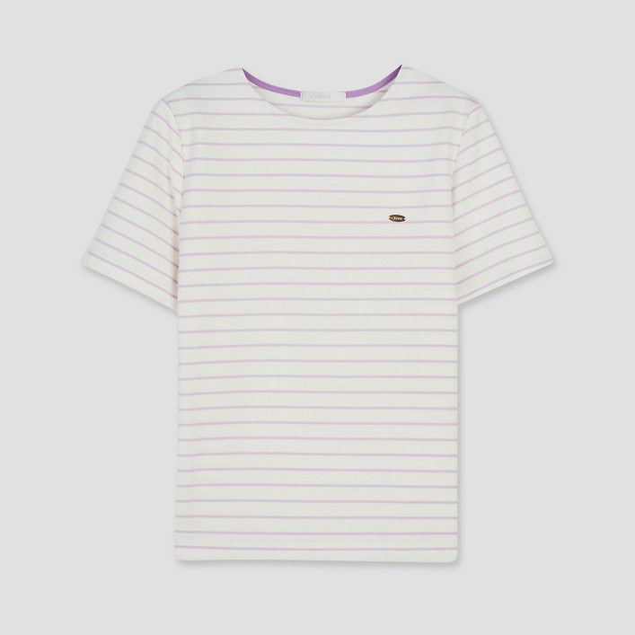 클라비스 여성용 배색 스트라이프 반팔 티셔츠