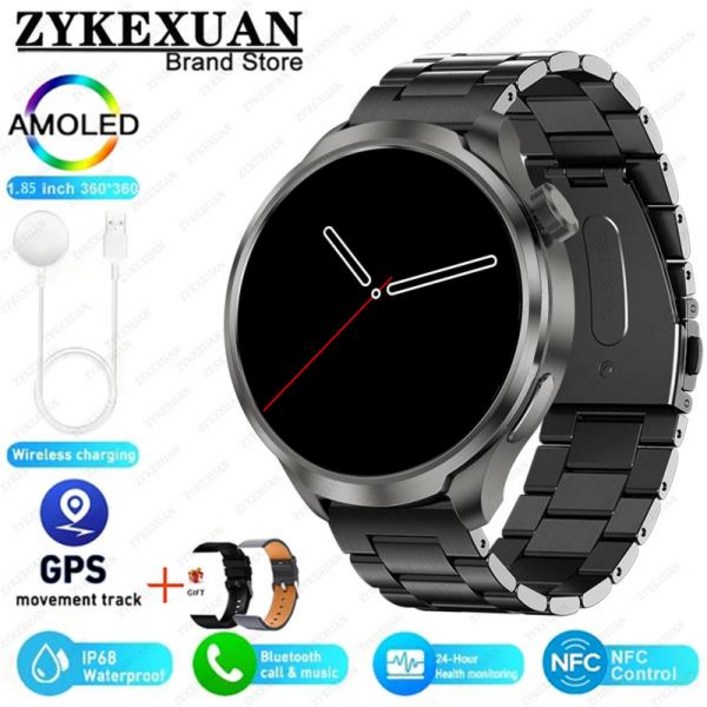 화웨이 아웃도어 스포츠 스마트 워치 남성용 AMOLED 스크린 NFC GPS 나침반 심박수 방수 블루투스 통화 스, 08 Black steel