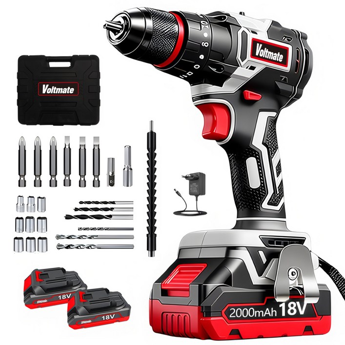 VoltMate 최신형 보쉬 21V 다용도 무선 전동 드릴,BLDC, ,2000mah듀얼배터리세트 ,1년AS,183단 토크조절,임팩드릴,평드릴드릴 ,해머드릴,배터리2개,가정용, 1세트