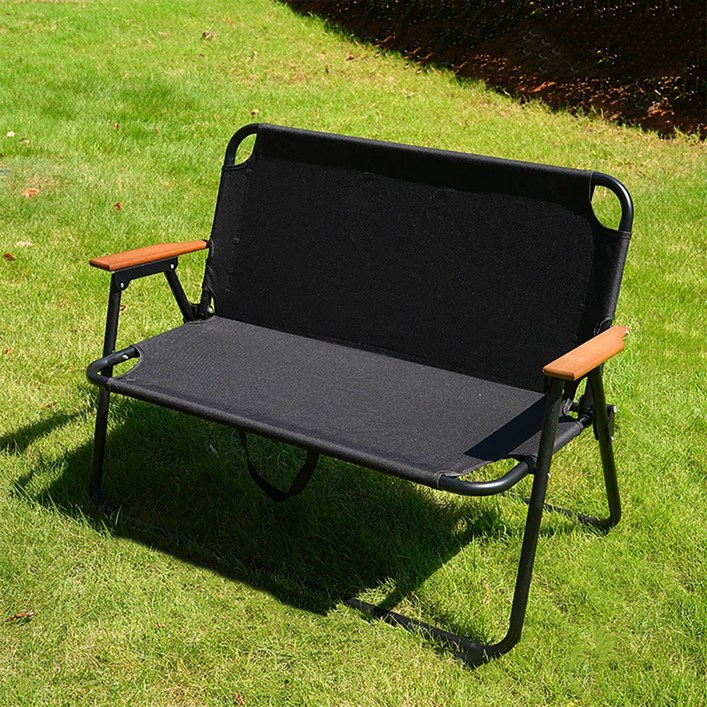 캠핑 휴대용 더블 벤치 접이식 체어 의자, 1개, 더블 체어 블랙