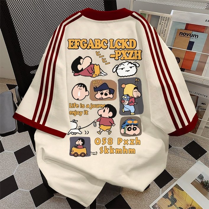 짱구는 못말려 짱구 삼선 여름 반팔 티셔츠 반팔티 반소매 짱구 맹구 철수 커플 빅사이즈