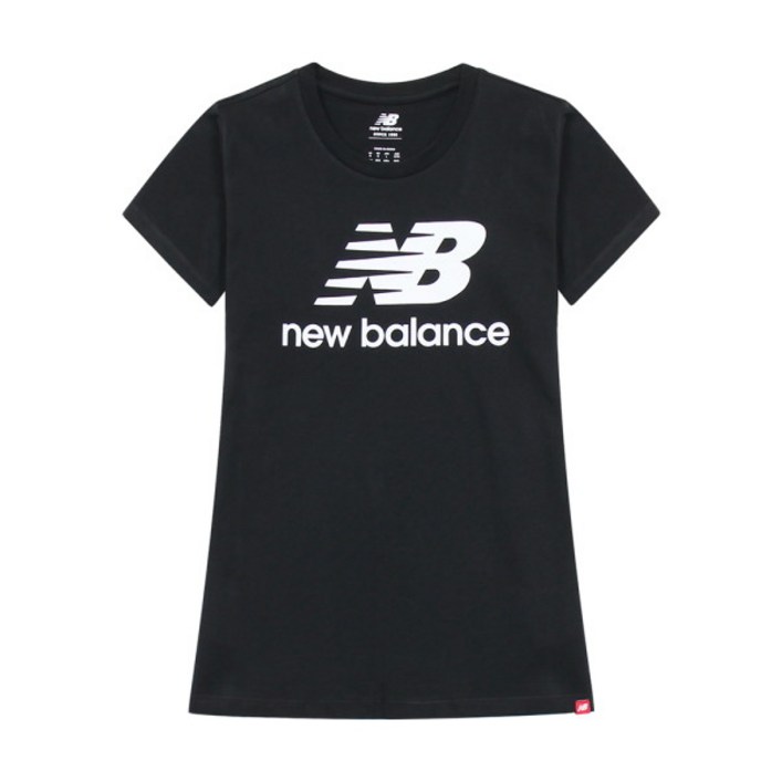 뉴발란스 NB 에센셜 스택드 로고 반팔티 블랙 여자 티셔츠 면티 WT91546BK