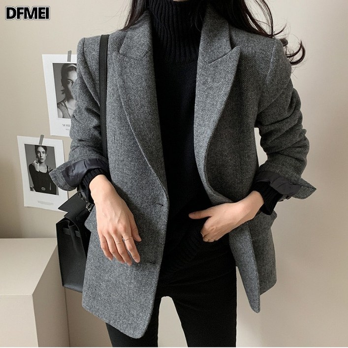 루스리더 여성 프리미엄 루즈핏 모직 블레이져 V92