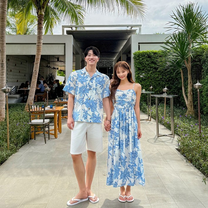 4477 알로나 휴양지커플룩 허니문 하와이안 커플휴양지룩 바캉스 신혼여행 시밀러룩