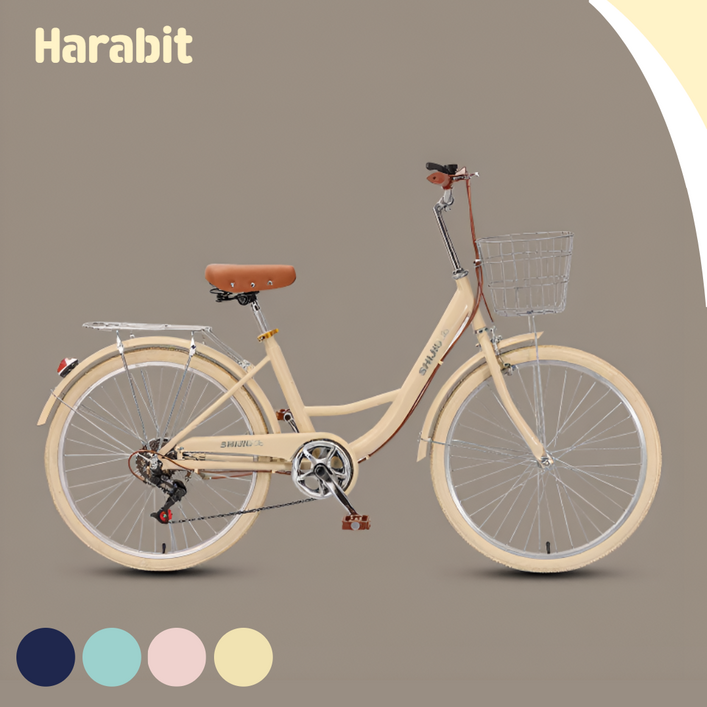 [하라빛] 여성 자전거 출퇴근 클래식 여성용 입문용 경량 바이시클 가성비 바이크 학생, 1개, 150cm, 05베이지 24인치