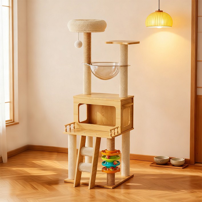 캣타워 스크래쳐 다기능 안정적인 원목 구조 다양한 놀이와 휴식공간 제공 조립형