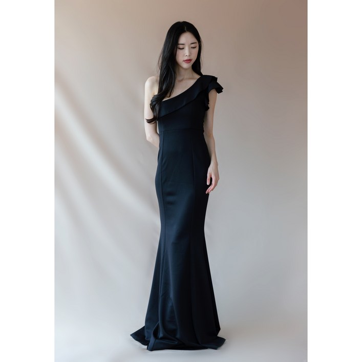 원숄더 프릴 롱 드레스