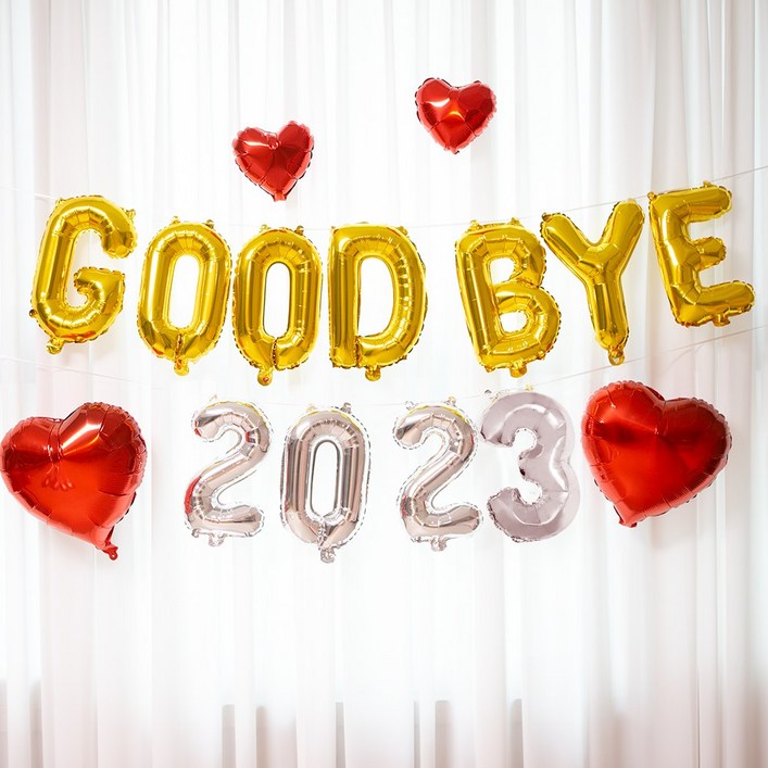 연말 파티 풍선 용품 세트  Good bye 2023 굿바이 헬로 2024 hello 풍선 장식 신년 새해 송년회 데코