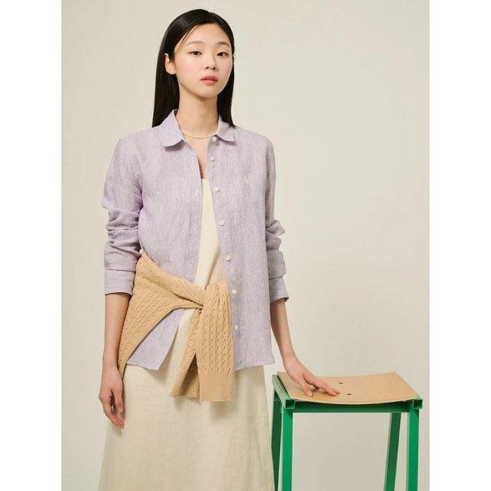 국내매장정품 빈폴 여성 남방 빈폴레이디스 25SS[Essential] 리넨 스트라이프 레귤러핏 셔츠 - 퍼플 BF5364E02U