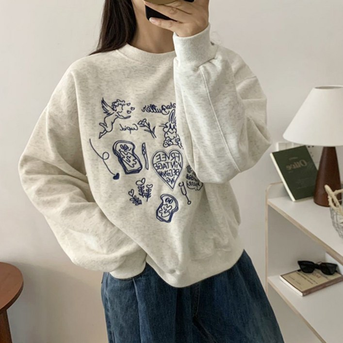 메이킹유 기모추가 자수 라운드 WA217크로스맨투맨