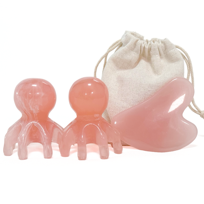 루체아 상처없는 올인원 괄사 두피 안면 승모근 뒷목, 크림핑크 문어괄사, 2개