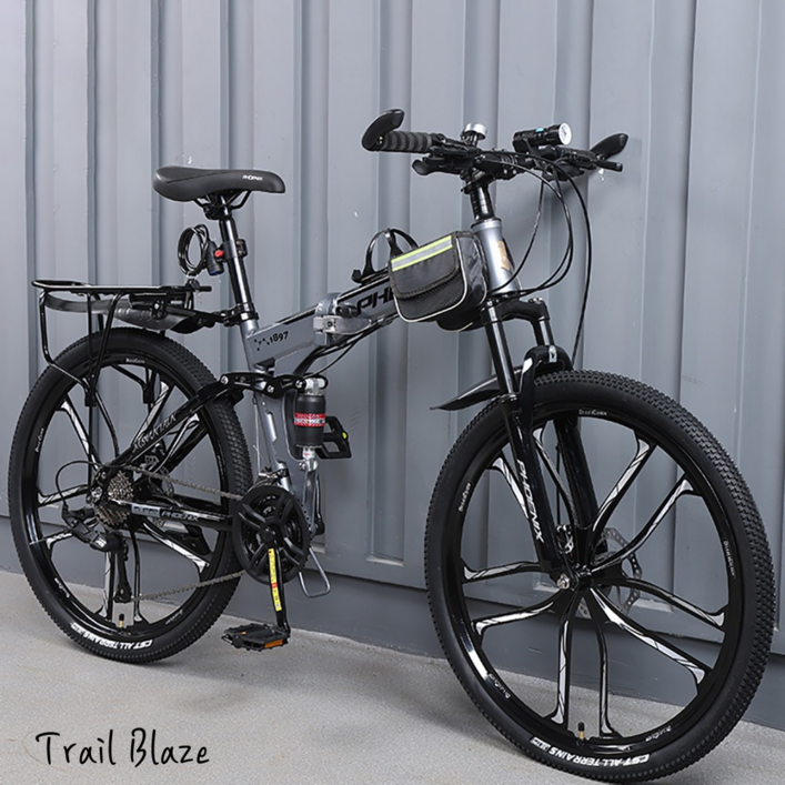 트레일블레이즈 고성능 픽시 하이브리드 트렉 미니벨로 로드 산악 스캇 실내 MTB 자전거, 1개, 1cm, 그레이 X 26인치 X 24단 X 10스포크