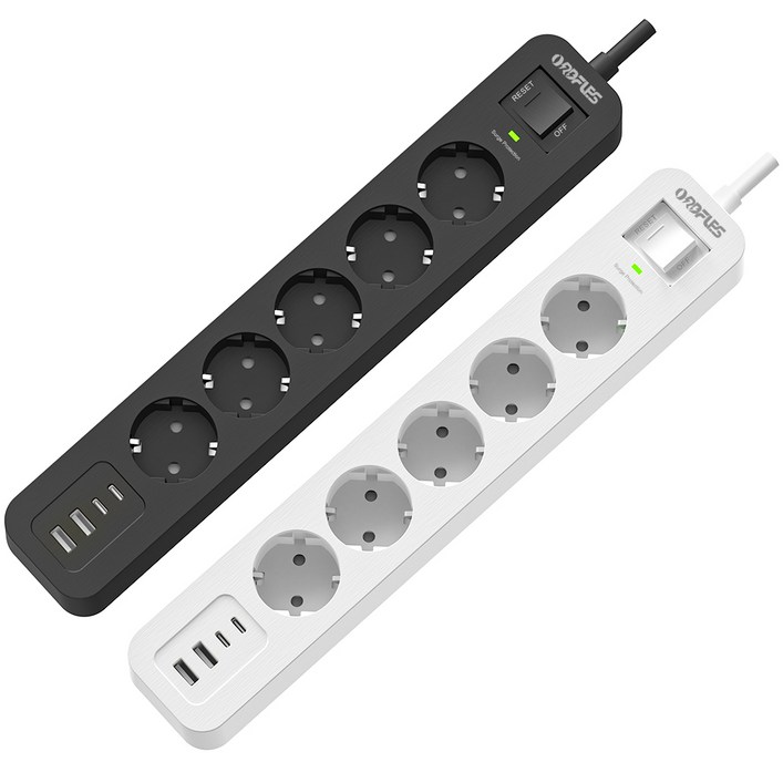 ORDFLES C타입 고속충전 PD20W USB 멀티탭 3구 4구 5구 6구 고용량 3520W 과부하차단 KC인증, 1개, 5구 블랙, 2m