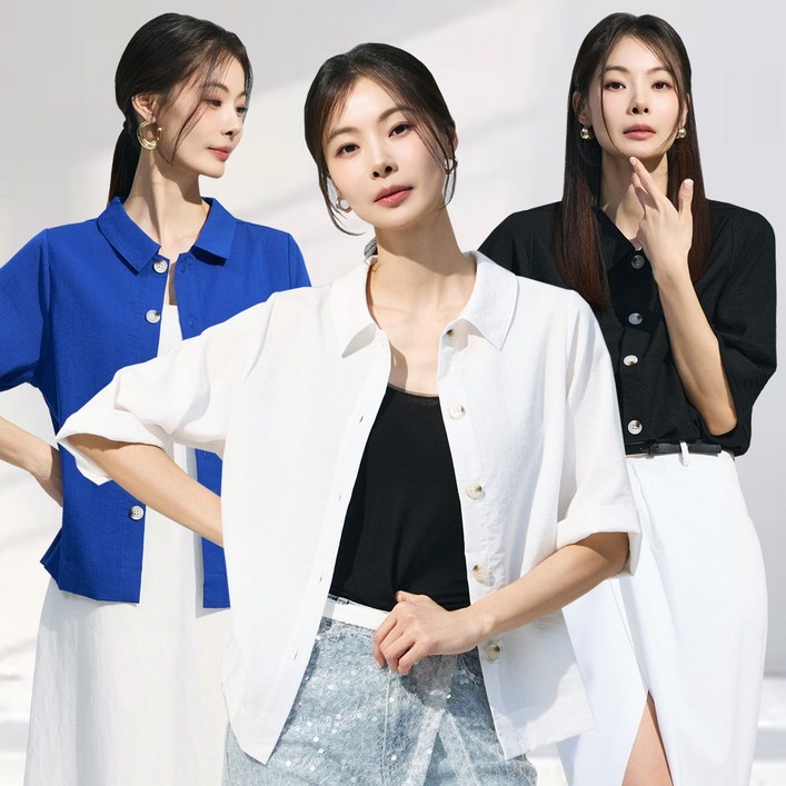 메시제이 인견 셔츠 자켓 3종 여름 반팔 7부 셔츠 블라우스 빅사이즈 여성 결혼식하객룩 정장