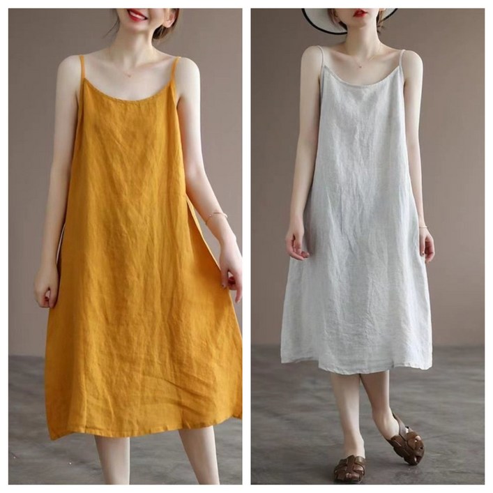 빛깃닥 여성 심플 나시 원피스 린넨 여 여름 신상 빅사이즈 이너와 잘 어울리는 무지 스커트111