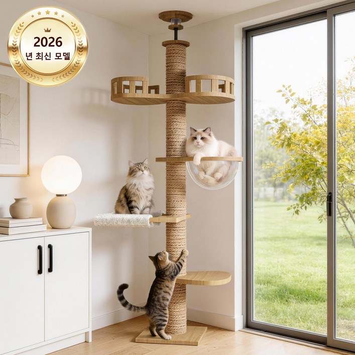 고양이 등반용 원목 우주선 디자인,바닥 설치형 두꺼운 합판 캣 하우스,대형 캣 타워 & 캣 스크래처 포스트,고양이 워크웨이,가정용 다층 캣 점프대,뛰어난 안정성,운동 부족 해결