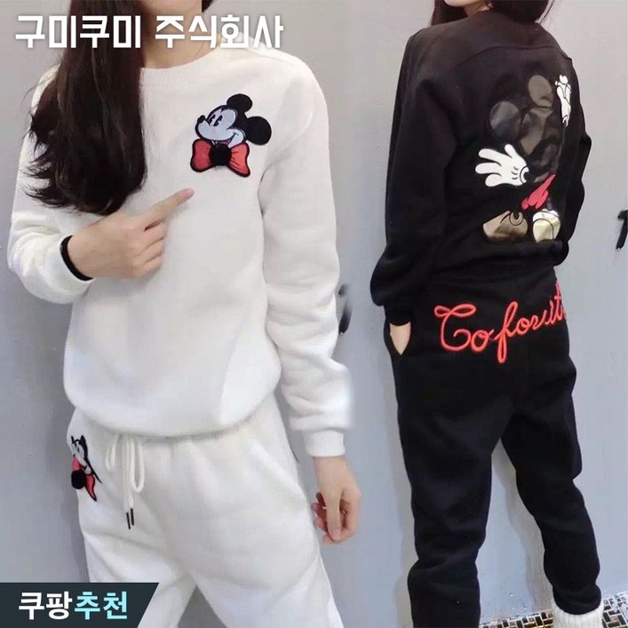 대박난 빅사이즈 날씬해보이는 여성 캐릭터 맨투맨 티셔츠  조거 팬츠 트레이닝복 상하바지 세트 가을 겨울 기모 간절기 프린트 긴팔 티 큰옷 3xl 트레이닝 바지 캐주얼 투피스