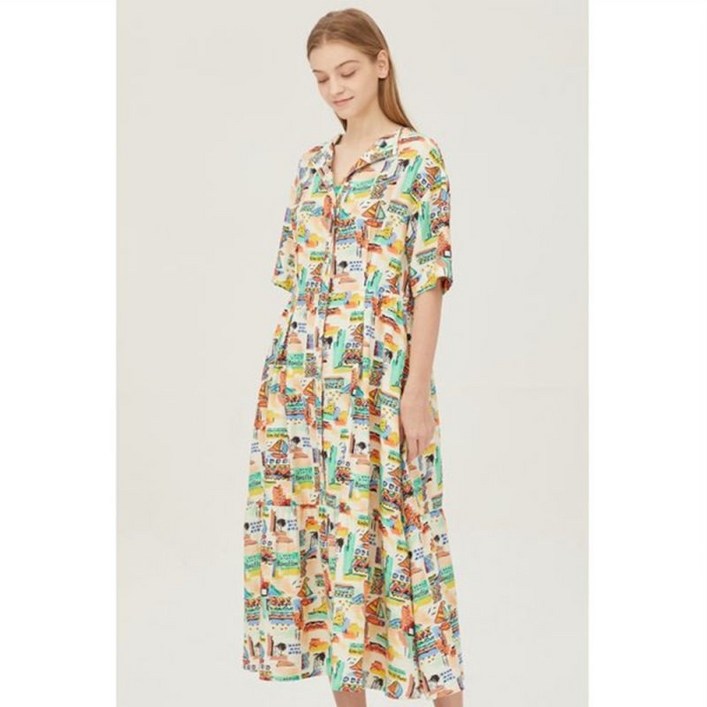 베네통 원피스 BENETTON 데님 NY 카라 스모킹 밴드 롱 비엔