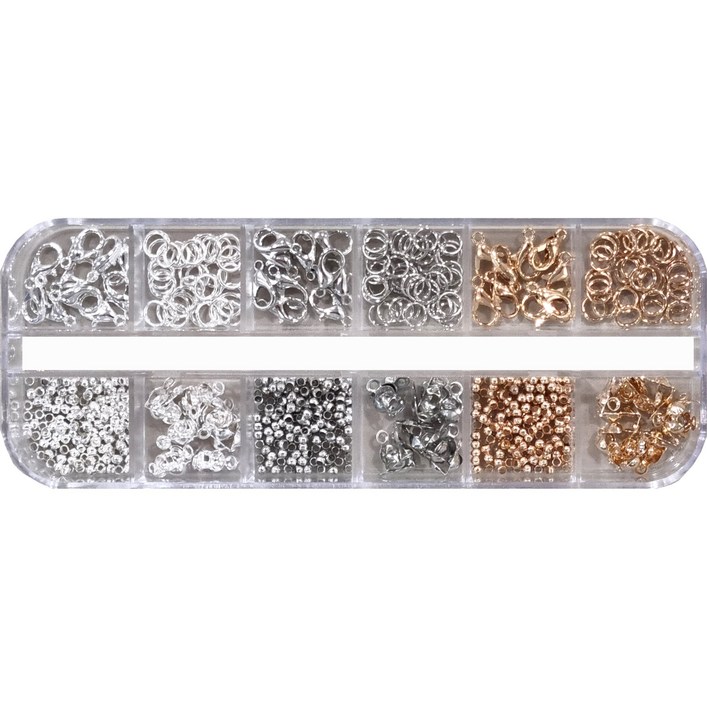 리니팜 비즈 공예 재료 부자재 세트 오링 올챙이캡 랍스터고리 누름볼, 1세트, 3color 4종