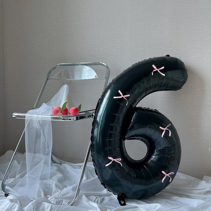 숫자풍선 생일풍선 대형 리본 생일파티용품 이벤트, 블랙핑크리본