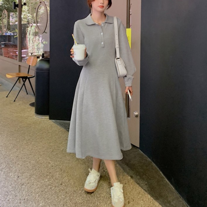 카라넥 슬림핏 롱 원피스 긴팔 캐주얼 티셔츠 데일리 카라넥 슬림핏 롱 원피스 긴팔 캐주얼 티셔츠 데일리