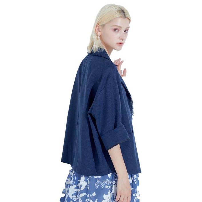 홈쇼핑HIT 후스타일 루즈핏 프린지 트위드 자켓 네이비