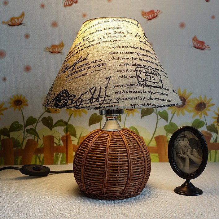 보성조명 국내생산 아우라 공 스탠드 온오프 스위치 LED 스탠드 조명 (전구포함), 라탄(월넛)