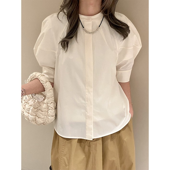 COS 코스 스타일 퍼프 벌룬 슬리브 반팔 블라우스 셔츠 화이트 블랙