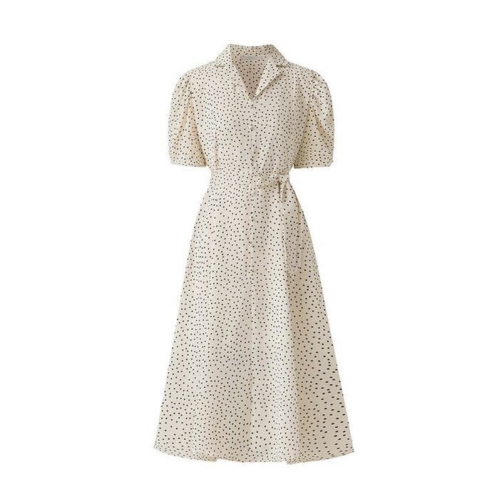 인베스트 퍼프소매 도트 나염 원피스 IN5M1OP3181