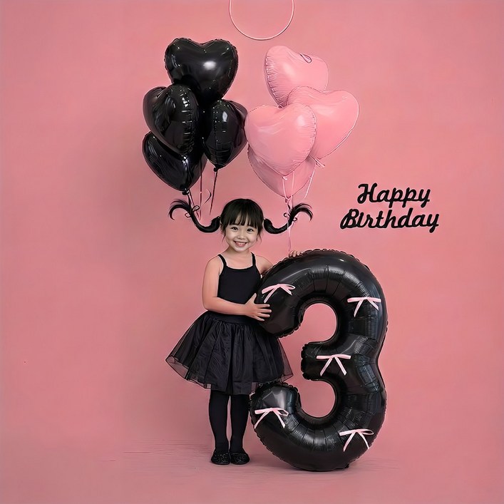 이벤트홀릭 삐삐머리 하트 헬륨 리본 대형 숫자 풍선 세트 생일파티용품
