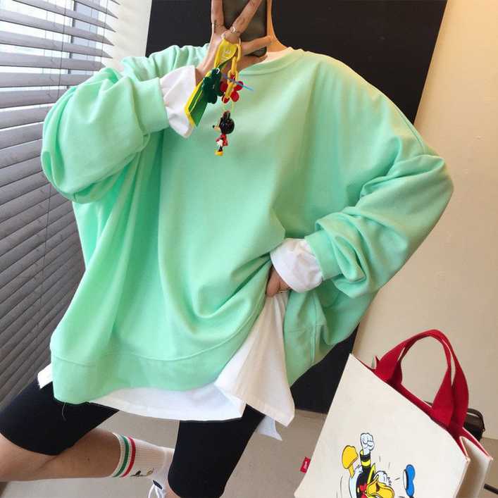 리빗 여성 빅사이즈 오버핏 사계절 무지 긴팔 맨투맨