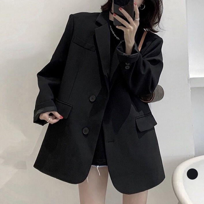 LALABELLE 여성용 자켓 심플 베이직 오버핏 카라넥 하프 싱글 자켓