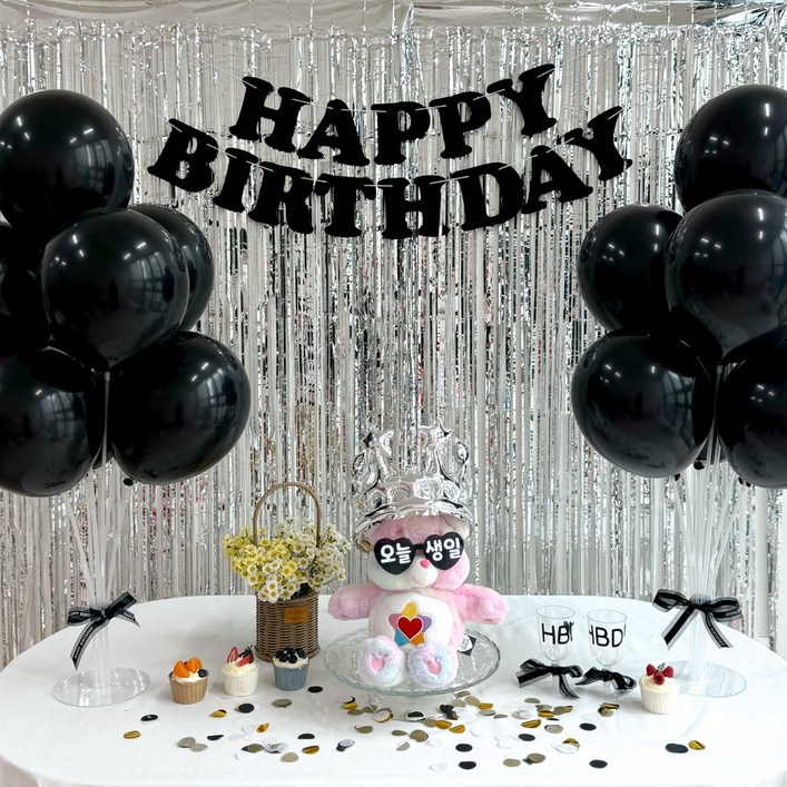 쏙쏙마켓 블랙 생일풍선세트 이벤트 파티용품, 1세트, 블랙 실버 생일풍선세트 쏙쏙마켓 블랙 생일풍선세트 이벤트 파티용품, 1세트, 블랙 실버 생일풍선세트
