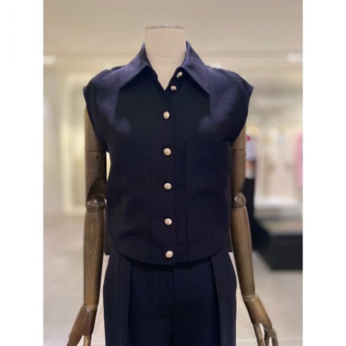 백화점 모조에스핀 프렌치슬리브 셔츠형블라우스 S242MSC023BK 아울렛