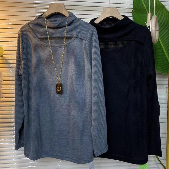 빅사이즈 여성의류 여성긴팔티 어깨트임 언발티 스판 루즈핏 이너 롱티 맨투맨 티셔츠