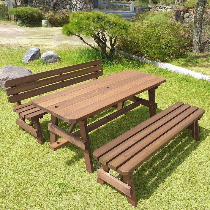 엉클트리 방부 방수 분리형 야외 테이블 원목 야외용 세트 정원 평상 마당 옥상 탁자 파라솔 별매 10