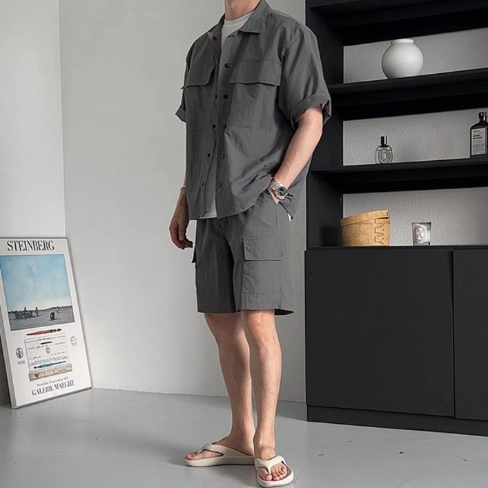 치트키 남녀공용 쿨텐 포켓 데일리 셔츠  반바지 셋업