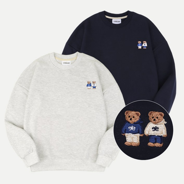 11 Twinlook bear 오버핏 기모 맨투맨 티셔츠 AMM918 3colors