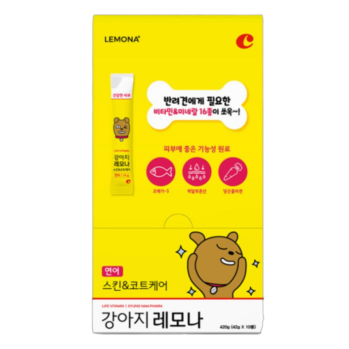 경남제약 강아지 레모나 스킨코트케어 연어 강아지 간식 짜먹는 습식 타입