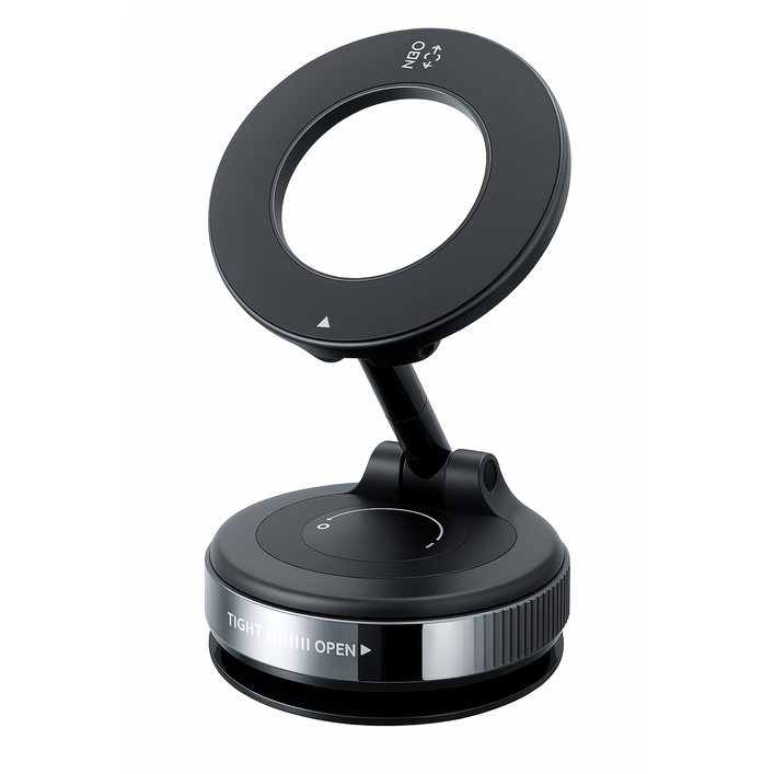 브론텍 차량용 맥세이프 초강력 진공 흡착식 거치대 306도 회전 접이식, 블랙, 1개