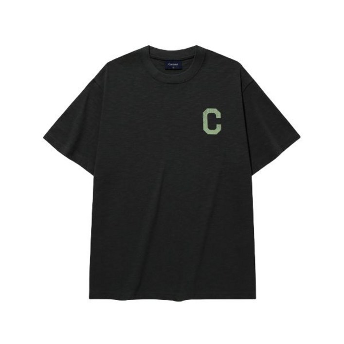 국내매장품 커버낫 반팔티 커버낫 반팔 티셔츠 슬럽 크랙 C 로고 티셔츠 Charcoal 385981