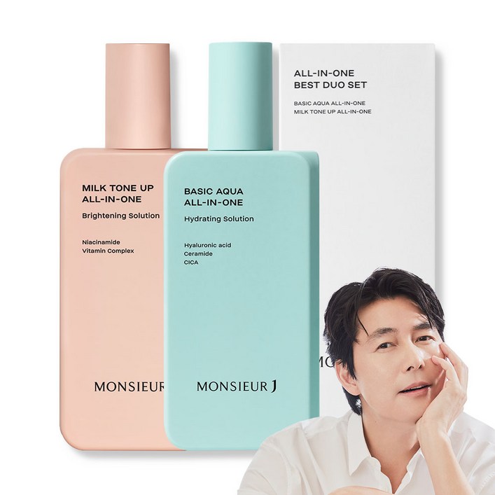 무슈제이 올인원 베스트 듀오 세트 (베이직 아쿠아 수분 올인원 200ml + 밀크 톤업 미백 올인원 200ml)