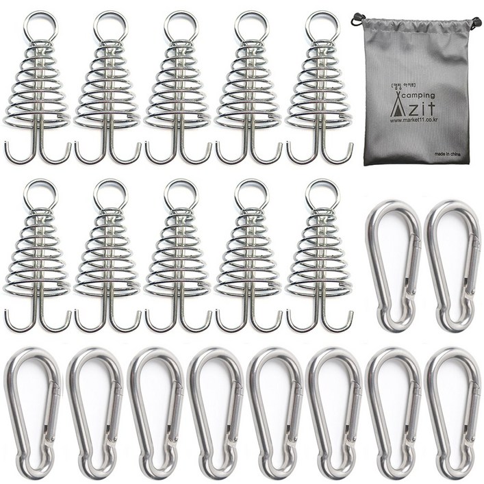캠핑 아지트 탄소강CARBON STEEL 강철 비너 6호 10P  스프링 오징어 데크팩 10P  방수 주머니, 1개